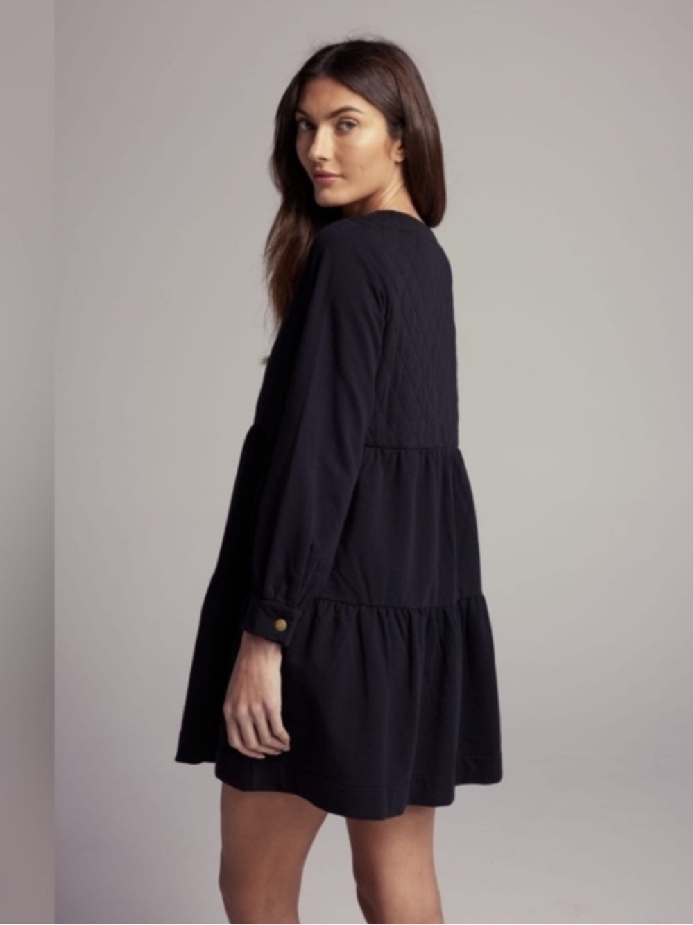 New! Anthropologie Sundays by weareysunday Black Button-Front Flowy Mini Dress - Picture 5 of 8